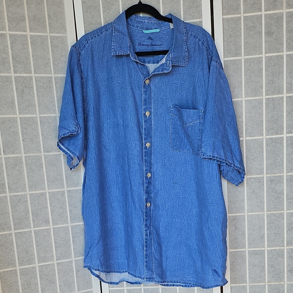 Tommy Bahama Blue Short-Sleeve Linen-Blend Button-Down Shirt